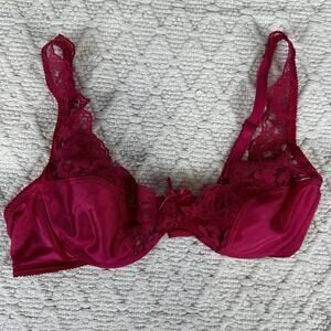 Vintage Chic Bra 34B Pink Satin Lace Underwire 240 Made in Dominican Republic
